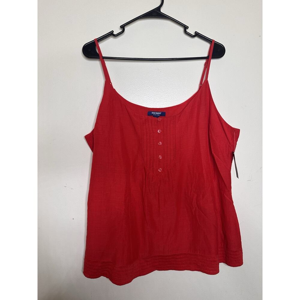 Old Navy New Size XL Red Baby Doll Style Tank Top Swiss Dot Button Detail Summer